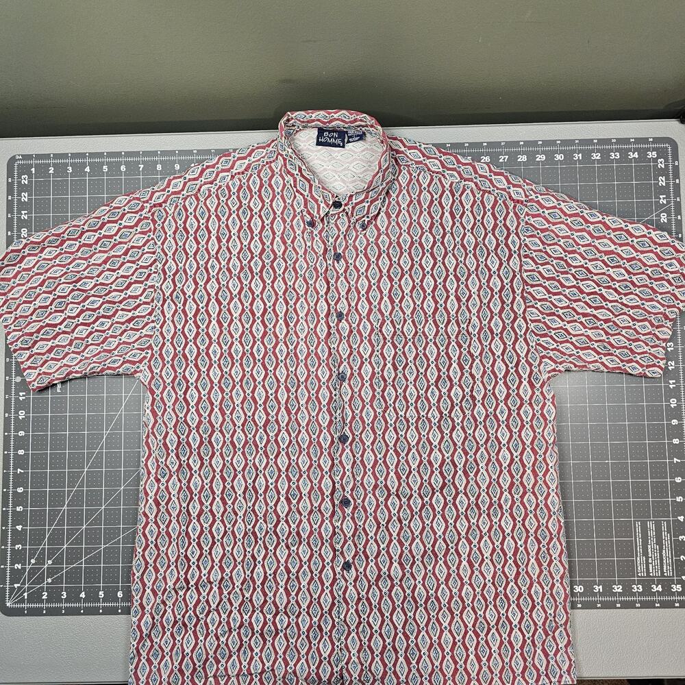 Vintage Bon Homme Shirt Large 90s Streetwear Surfer Skater Geometric Preppy